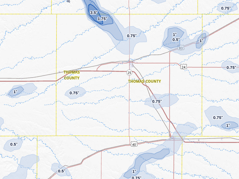 NEXRAD radar-signature map of the hail storm over Colby, KS on Jul 9, 2026