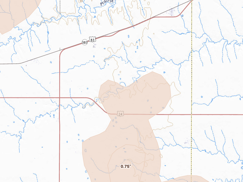 Radar-estimated hail-size map of the storm over Colby, KS on Aug 13, 2026