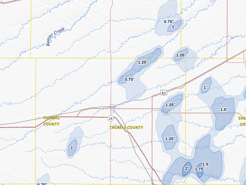 NEXRAD radar-signature map of the hail storm over Colby, KS on Aug 13, 2026