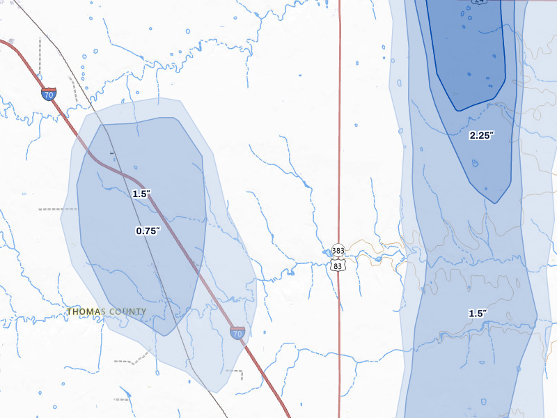 NEXRAD radar-signature map of the hail storm over Colby, KS on Aug 20, 2026