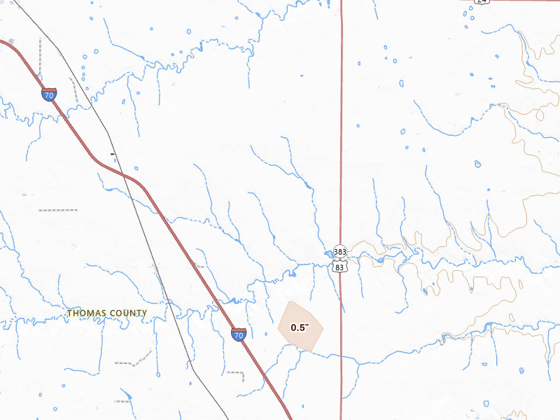 Radar-estimated hail-size map of the storm over Colby, KS on Sep 4, 2026