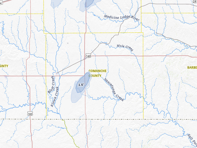 NEXRAD radar-signature map of the hail storm over Coldwater, KS on May 18, 2026