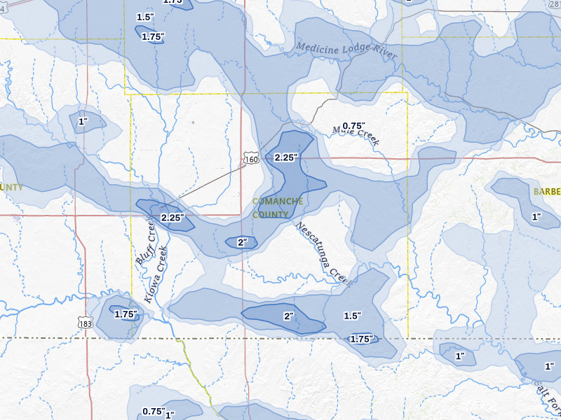 NEXRAD radar-signature map of the hail storm over Coldwater, KS on Jun 1, 2026