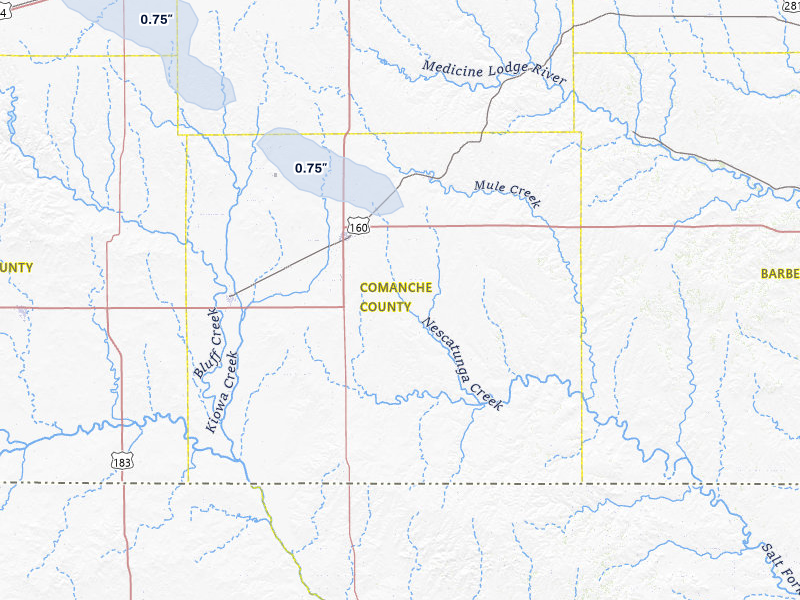 NEXRAD radar-signature map of the hail storm over Coldwater, KS on Jul 3, 2026