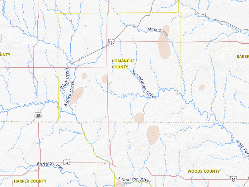 Radar-estimated hail-size map of the storm over Coldwater, KS on Aug 14, 2026