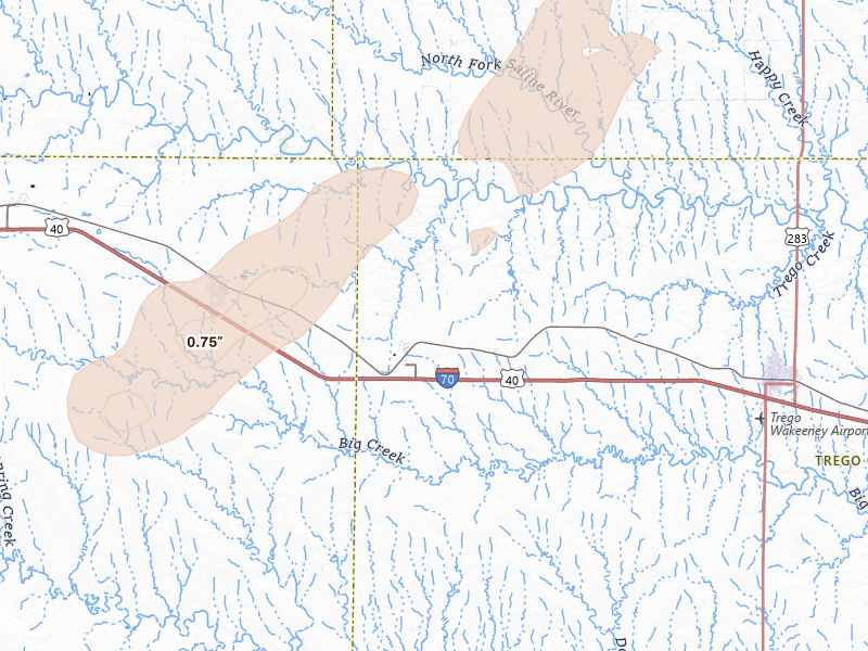 Radar-estimated hail-size map of the storm over Collyer, KS on Apr 26, 2026