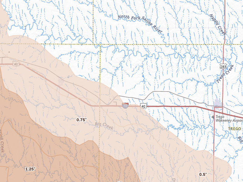 Radar-estimated hail-size map of the storm over Collyer, KS on Jun 20, 2026