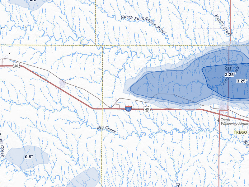 NEXRAD radar-signature map of the hail storm over Collyer, KS on Jul 3, 2026