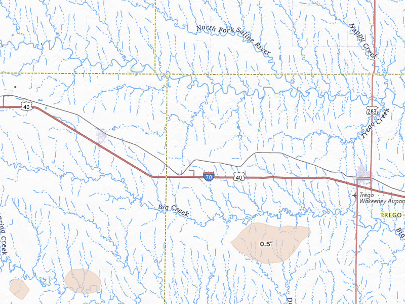 Radar-estimated hail-size map of the storm over Collyer, KS on Jul 9, 2026