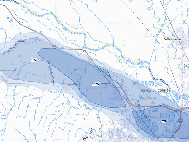 NEXRAD radar-signature map of the hail storm over Colwich, KS on May 4, 2026