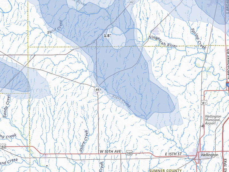 NEXRAD radar-signature map of the hail storm over Conway Springs, KS on Jun 25, 2026