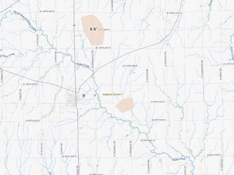Radar-estimated hail-size map of the storm over Conway Springs, KS