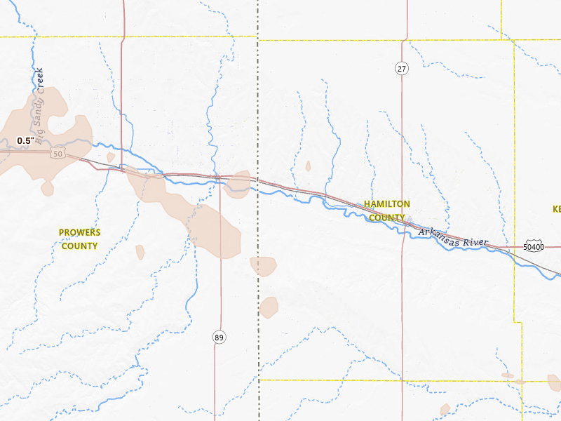Radar-estimated hail-size map of the storm over Coolidge, KS on Jun 26, 2026