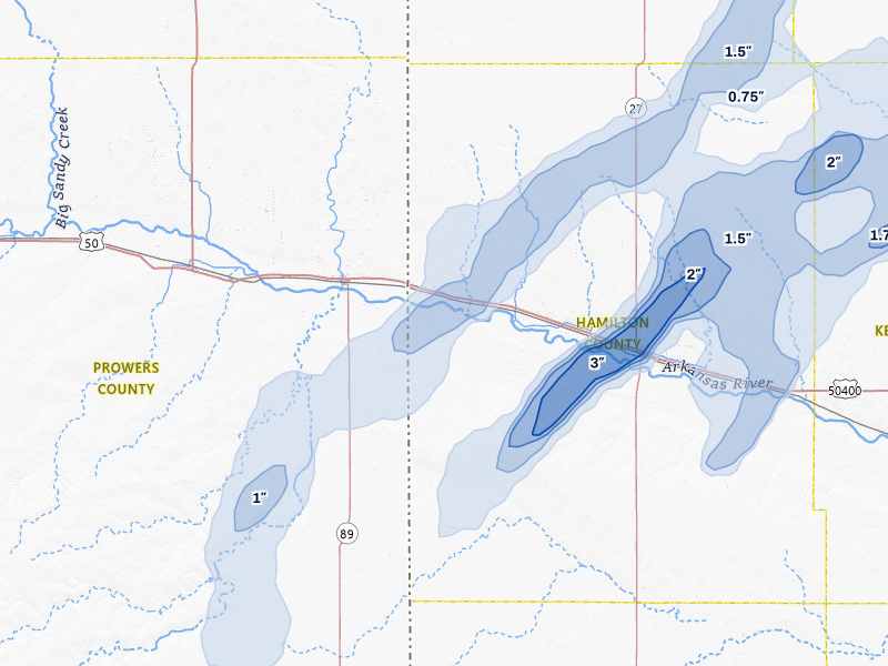 NEXRAD radar-signature map of the hail storm over Coolidge, KS on Jul 1, 2026