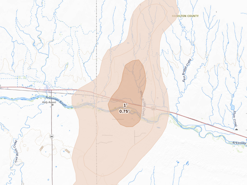 Radar-estimated hail-size map of the storm over Coolidge, KS