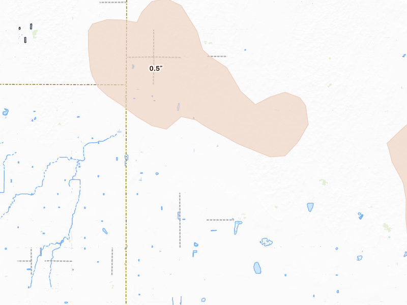 Radar-estimated hail-size map of the storm over Copeland, KS on Jun 1, 2026