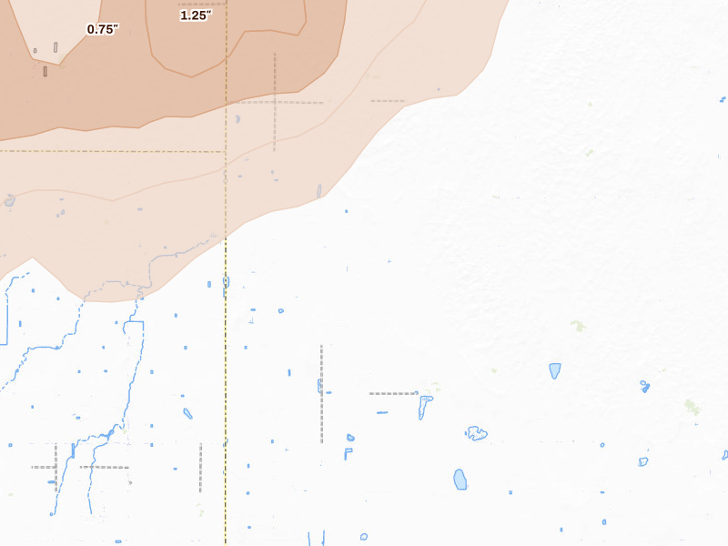 Radar-estimated hail-size map of the storm over Copeland, KS on Jul 2, 2026