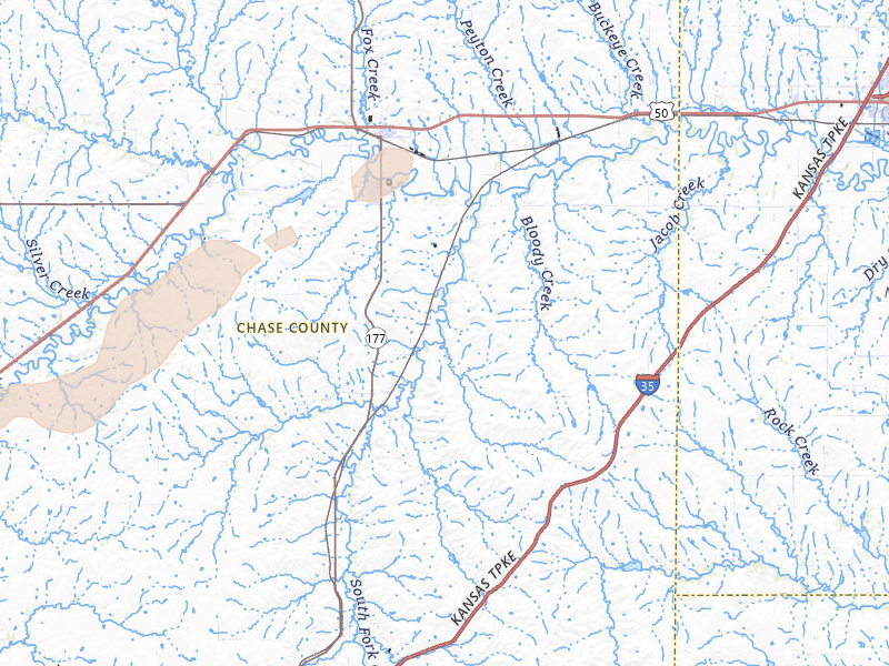 Radar-estimated hail-size map of the storm over Cottonwood Falls, KS on Apr 3, 2026