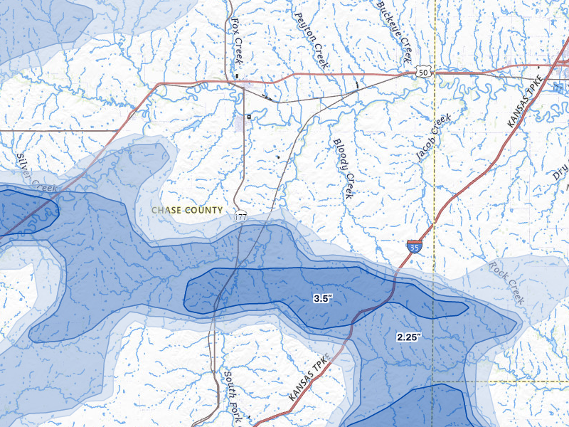 NEXRAD radar-signature map of the hail over Cottonwood Falls, KS