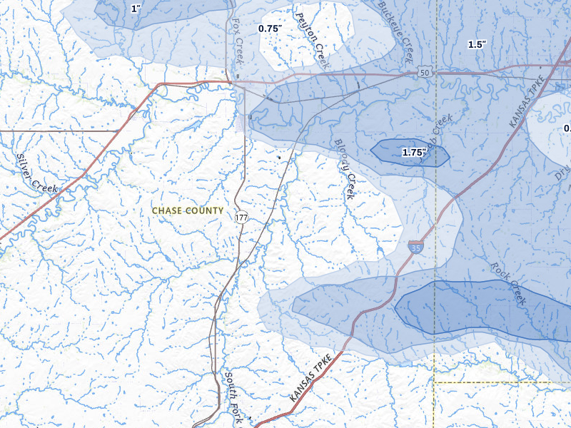 NEXRAD radar-signature map of the hail storm over Cottonwood Falls, KS on May 31, 2026