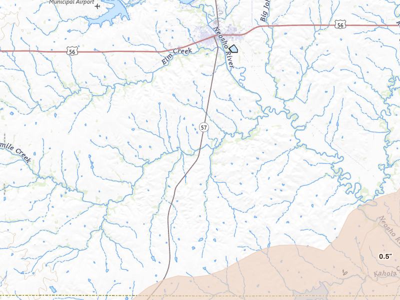 Radar-estimated hail-size map of the storm over Council Grove, KS on Apr 13, 2026
