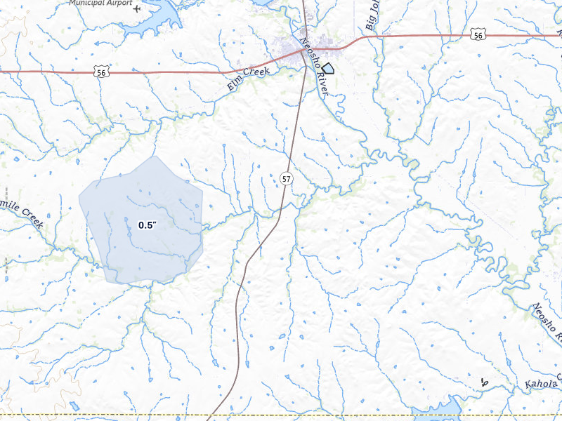 NEXRAD radar-signature map of the hail storm over Council Grove, KS on Jul 23, 2026