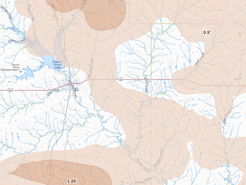 Radar-estimated hail-size map of the storm over Council Grove, KS