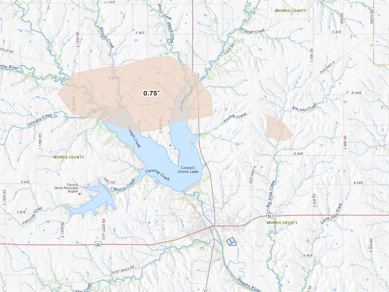 Radar-estimated hail-size map of the storm over Council Grove, KS