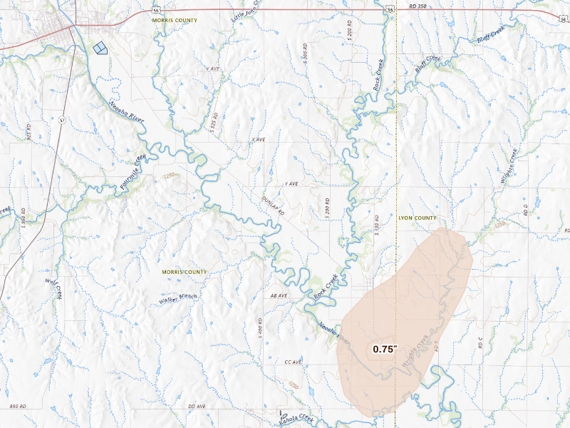 Radar-estimated hail-size map of the storm over Council Grove, KS on Sep 19, 2026