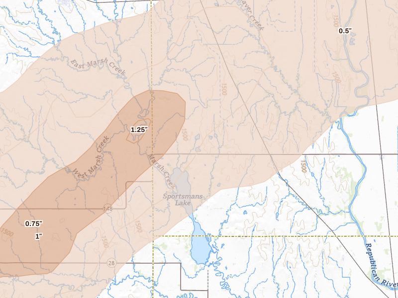 Radar-estimated hail-size map of the storm over Courtland, KS