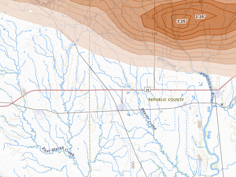 Radar-estimated hail-size map of the storm over Courtland, KS