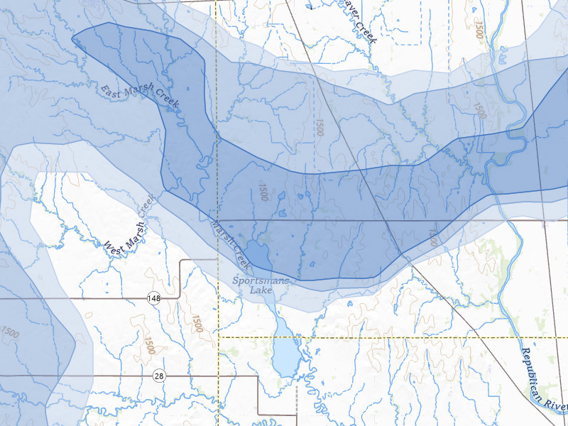 NEXRAD radar-signature map of the hail storm over Courtland, KS on Jul 3, 2026