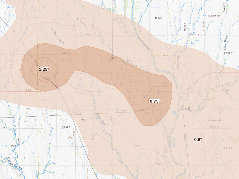 Radar-estimated hail-size map of the storm over Courtland, KS