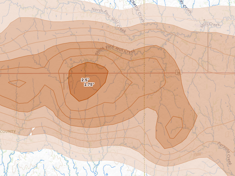 Radar-estimated hail-size map of the storm over Cuba, KS