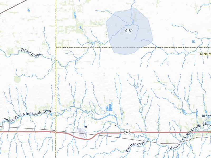 NEXRAD radar-signature map of the hail storm over Cunningham, KS on Mar 5, 2026
