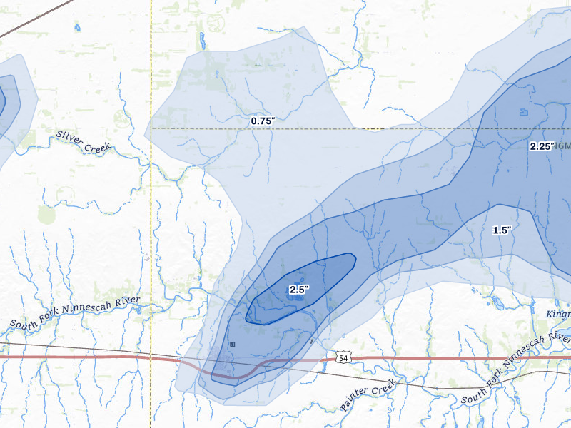 NEXRAD radar-signature map of the hail storm over Cunningham, KS on Apr 11, 2026