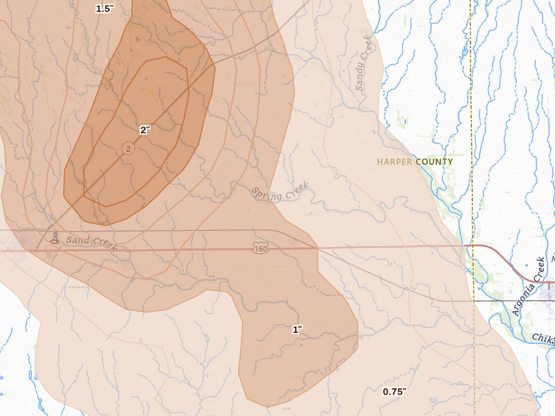Radar-estimated hail-size map of the storm over Danville, KS