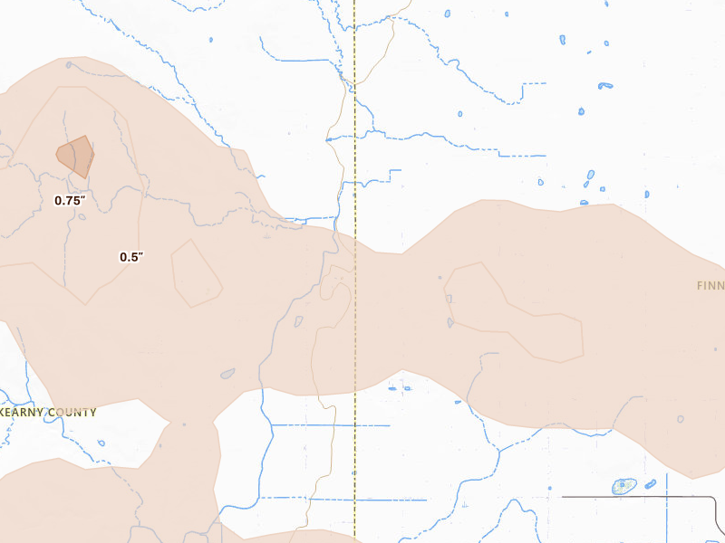 Radar-estimated hail-size map of the storm over Deerfield, KS on Jun 22, 2026