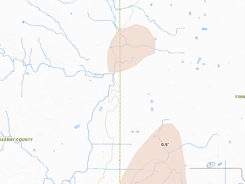Radar-estimated hail-size map of the storm over Deerfield, KS on Aug 27, 2026