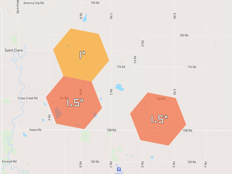 Hail map of Delia, KS on Jun 6, 2026, hail up to 1.5"