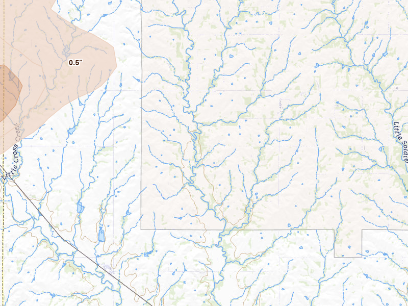 Radar-estimated hail-size map of the storm over Delia, KS on Jul 4, 2026