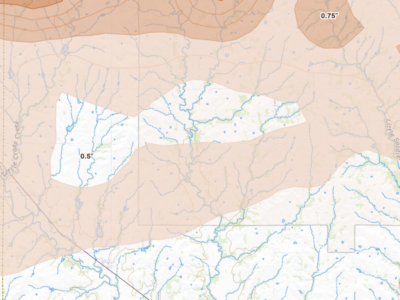 Radar-estimated hail-size map of the storm over Delia, KS on Aug 18, 2026