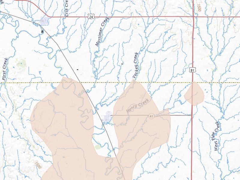 Radar-estimated hail-size map of the storm over Delphos, KS on Apr 26, 2026