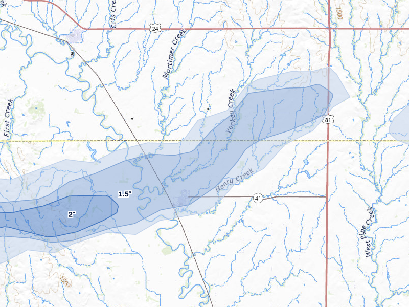 NEXRAD radar-signature map of the hail storm over Delphos, KS on Apr 26, 2026