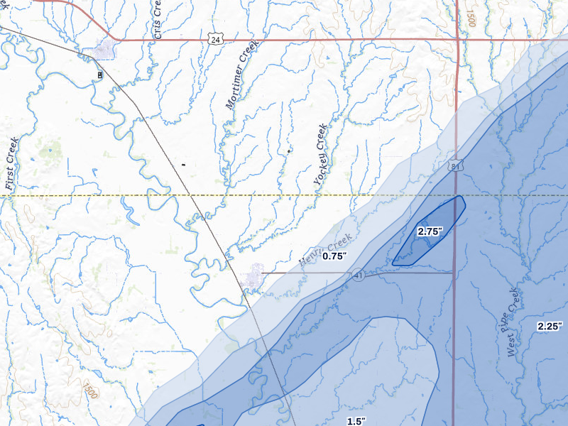 NEXRAD radar-signature map of the hail storm over Delphos, KS on May 18, 2026