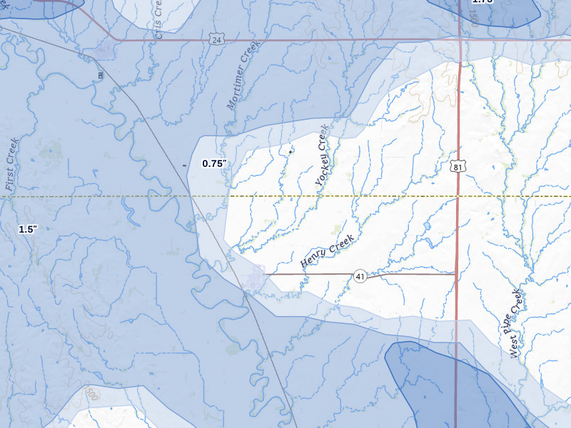 NEXRAD radar-signature map of the hail storm over Delphos, KS on Jul 3, 2026