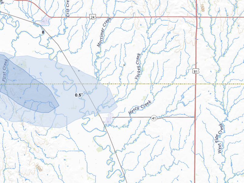 NEXRAD radar-signature map of the hail storm over Delphos, KS on Jul 30, 2026