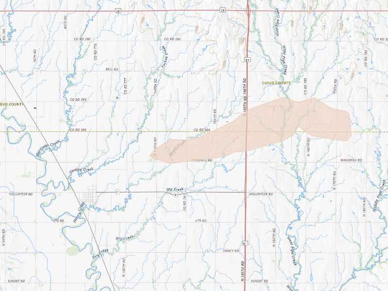 Radar-estimated hail-size map of the storm over Delphos, KS