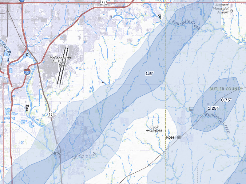 NEXRAD radar-signature map of the hail storm over Derby, KS on Mar 5, 2026