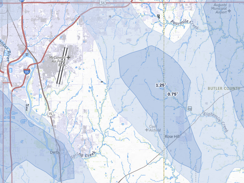 NEXRAD radar-signature map of the hail storm over Derby, KS on Jun 25, 2026